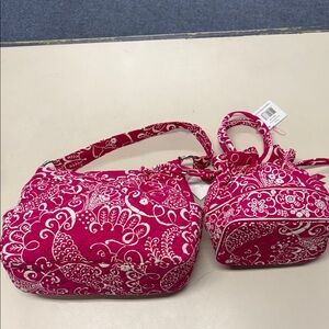 Vera Bradley twirly bird Pink Quilted Drawstring Mini Tote